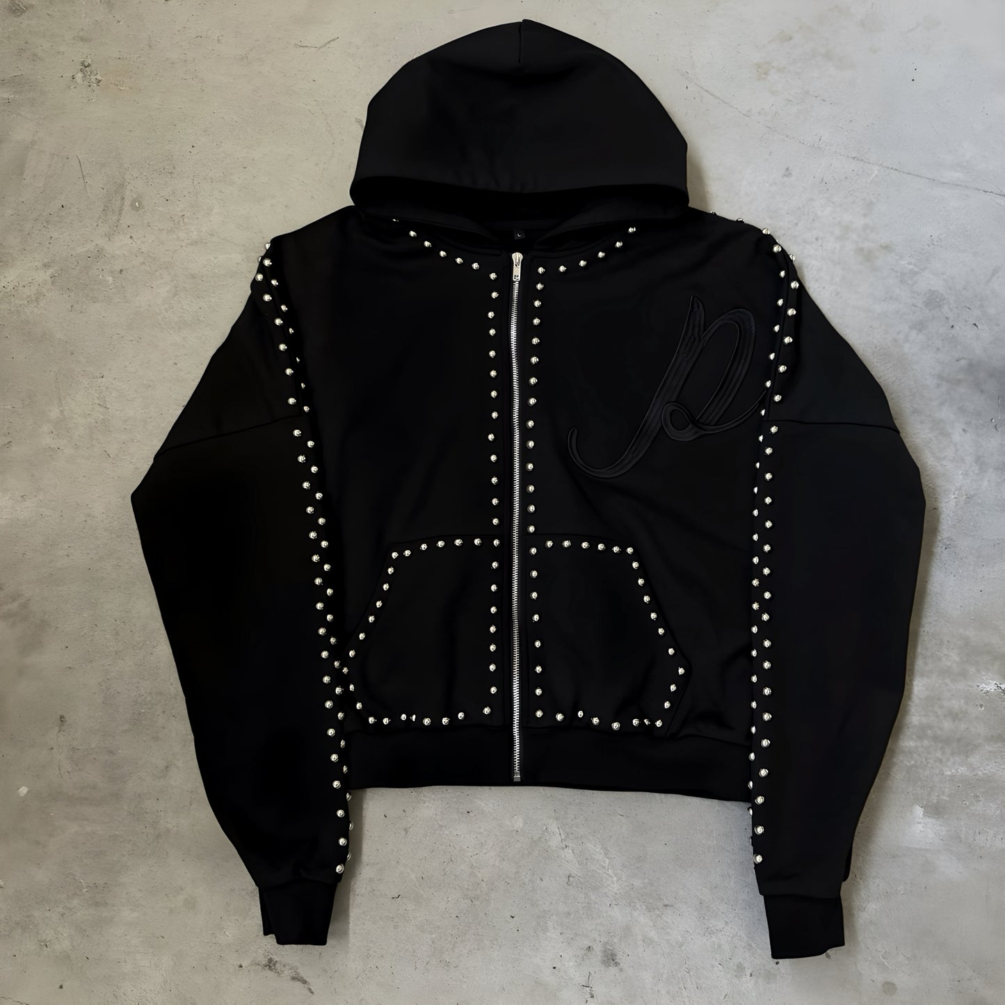 CURSIVE STUDDED ZIP UP